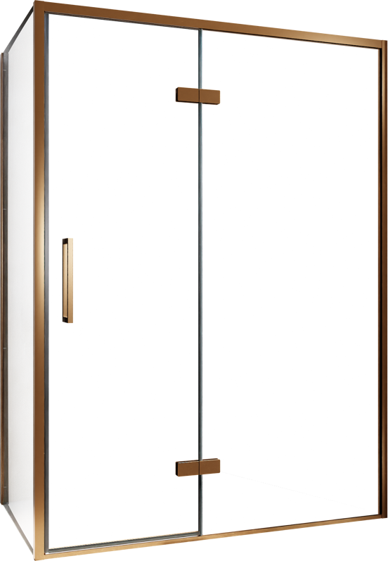 Balmani Senses Design douchehoek met rechtse draaideur en vaste zijwand, 140 x 70 cm, Helder glas, Brushed Rosegold profielen, met coating