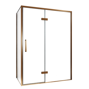 Balmani Senses Design douche d'angle avec porte pivotante à droite et paroi latérale fixe, 140 x 90 cm, Verre transparent, Profil Brushed Rosegold