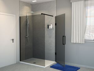 Balmani Modular inloopdouche met deur 120 x 200 cm rookglas mat zwart profiel