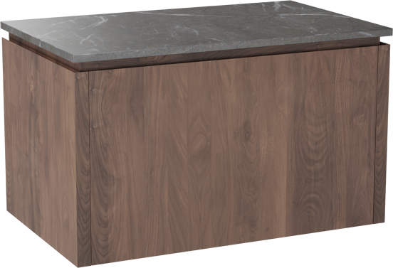 Balmani Eclips hängendes Möbelstück Set: 90 x 55 cm, Amerikanischer Nussbaum, mit Stretto Einzel Waschtischplatte Pietra Grey Marmor