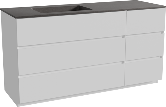 Storke Edge meuble salle de bains à poser 150 x 52 cm blanc mat avec Scuro vasque asymétrique gauche en quartz noir mat