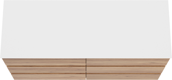 Balmani Lucida staand badkamermeubel 150 x 55 cm teak met Stretto enkel of dubbel tablet in solid surface mat wit