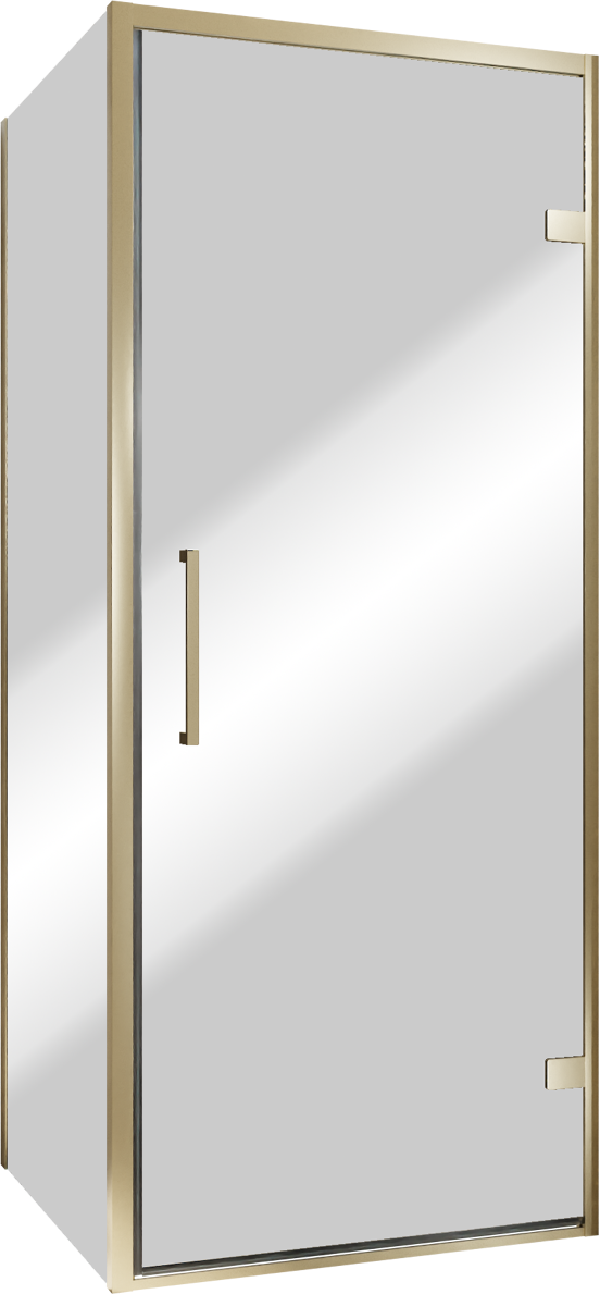 Balmani Senses Design douche d'angle avec porte pivotante à droite et paroi latérale fixe, 90 x 100 cm, Verre miroir reflex, Profil Brushed Champagne Gold