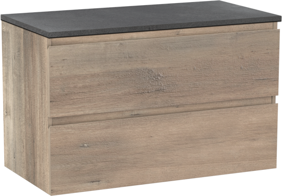 Linie Lado meuble salle de bains suspendu 90 x 46 cm chêne gris avec Lado tablette simple en mélaminé ardoise gris