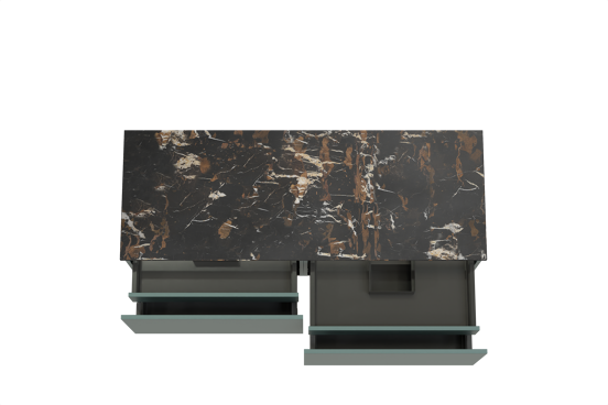 Balmani Sfera meuble salle de bains suspendu 150 x 55 cm forest avec Stretto tablette simple ou double en marbre portoro gold