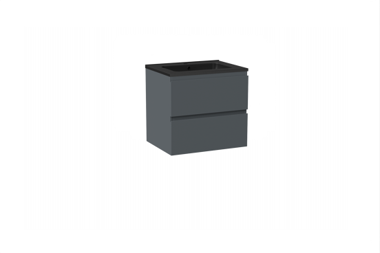 Linie Lado meuble salle de bains suspendu 60 x 46 cm bleu anthracite avec Vano plan simple en marbre composite noir mat