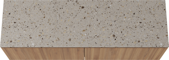 Balmani Eclips meuble salle de bains suspendu 180 x 55 cm Teck avec Stretto tablette simple ou double en Terrazzo greige