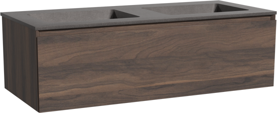 Storke Edge meuble salle de bains suspendu 120 x 52 cm noyer avec Scuro double vasque en quartz noir mat