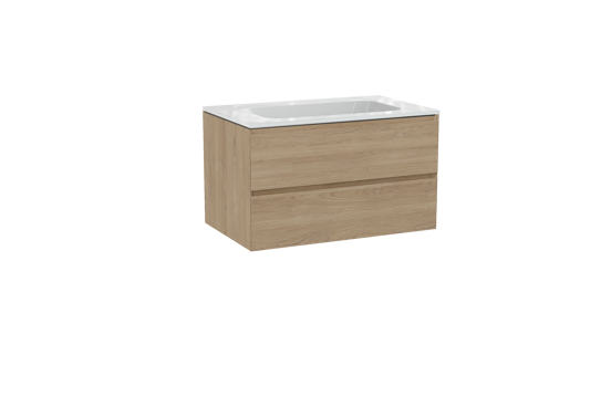 Balmani Mitra meuble salle de bains suspendu 90 x 55 cm chêne naturel avec Tablo Strada plan simple en marbre composite blanc brillant