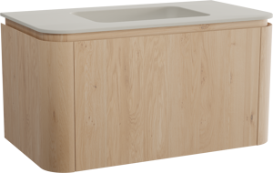 Balmani Moon zwevend badmeubel 100 x 55 cm naturel eiken met Moon enkele wastafel in top solid zijdegrijs