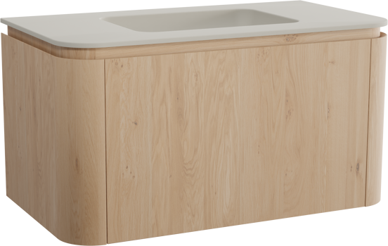 Balmani Moon zwevend badmeubel 100 x 55 cm naturel eiken met Moon enkele wastafel in top solid zijdegrijs