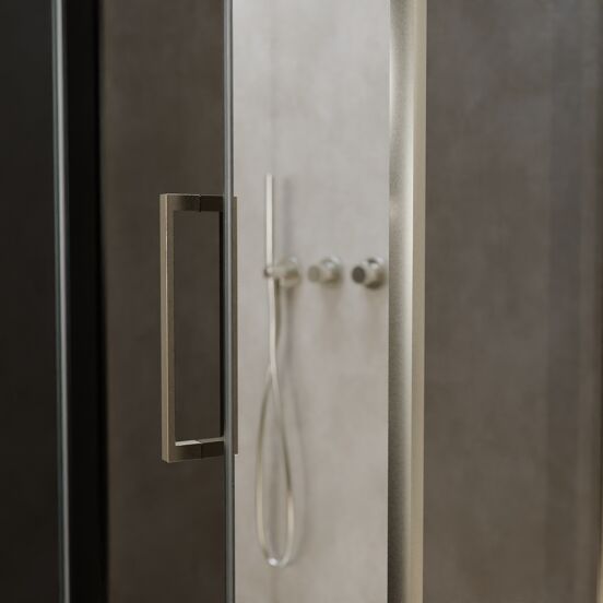 Balmani Senses Design douchehoek met linkse draaideur en vaste zijwand, 100 x 100 cm, Rookglas, Brushed CoolMetal profielen, met coating