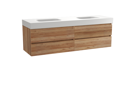 Balmani Lucida meuble salle de bains suspendu 180 x 55 cm teck avec Arcato double vasque en solid surface blanc mat