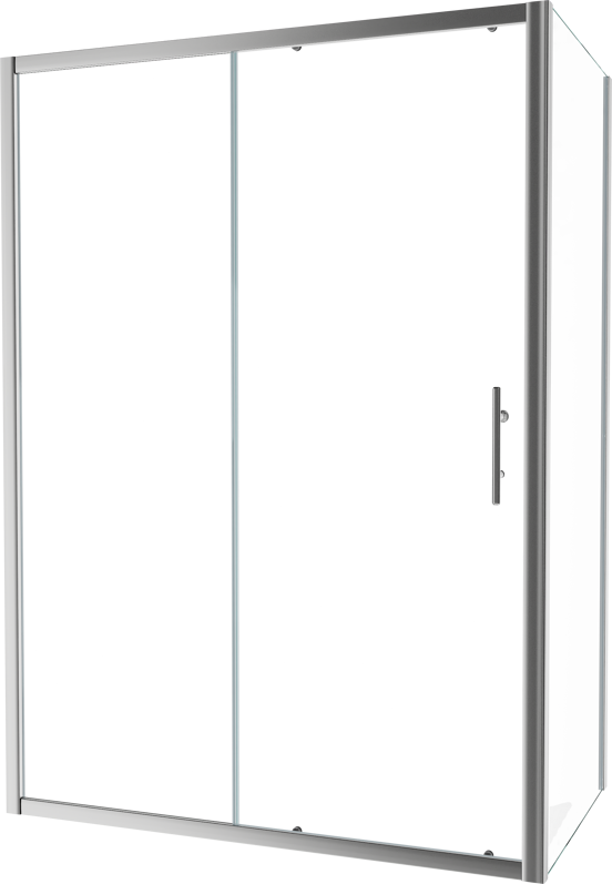Linie Cadiz douchehoek met schuifdeur en vaste zijwand, 140 x 70 cm, helder glas, geborstelde chroom profielen