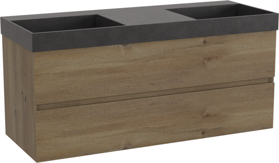 Storke Edge meuble salle de bains suspendu 120 x 46 cm chêne brut avec Jura double vasque en quartz noir mat