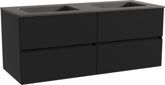 Storke Edge hängendes Möbelstück Set: 130 x 52 cm, Schwarz matt, mit Scuro Doppelwaschtisch, Quarz Schwarz matt