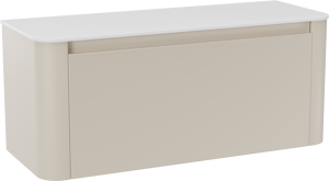 Storke Soft meuble salle de bains suspendu 120 x 46 cm Sand mat avec Tavola Soft tablette simple ou double vasque en Solid Surface blanc mat