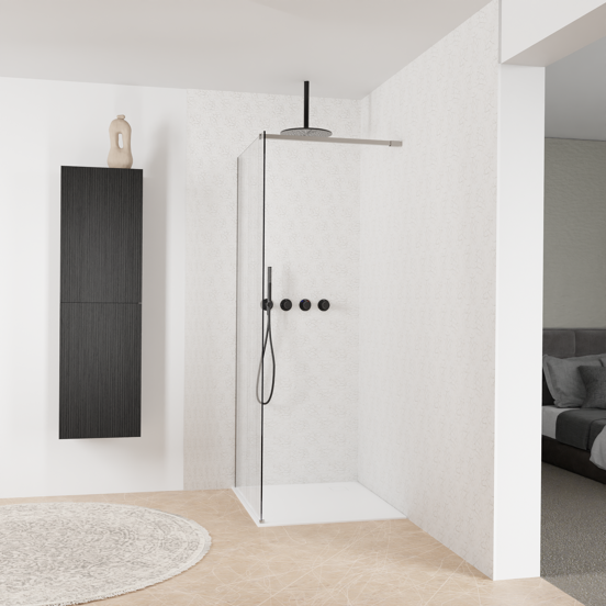 Balmani Modular Walk-In Dusche: 90 x 200 cm, Mikado, inklusive Coating, Profil Brushed Inox