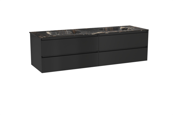 Balmani Mitra meuble salle de bains suspendu 180 x 55 cm noir mat avec Tablo Arcato double vasque en marbre portoro gold