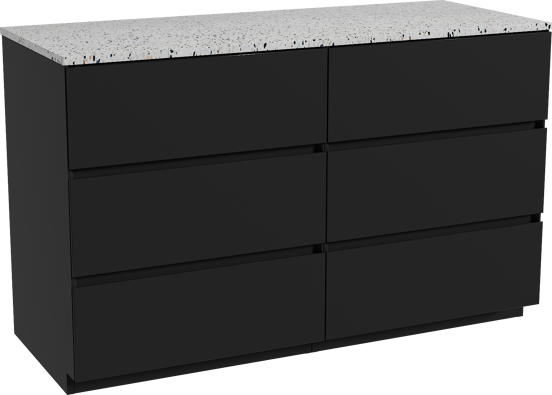 Storke Edge staand badmeubel 130 x 52 cm mat zwart met Tavola enkel of dubbel wastafelblad in mat wit/zwart terrazzo