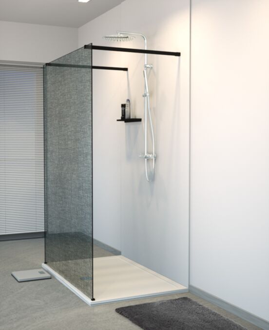 Balmani BMSS Walk-In-Dusche mit freistehender Wand 120 x 200 cm, Leinen schwarz Glas , Profil schwarz matt