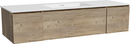 Storke Edge hängendes Möbelstück Set: 155 x 52 cm, Rohe Eiche, mit Mata Einzelwaschtisch, Solid Surface Weiß matt