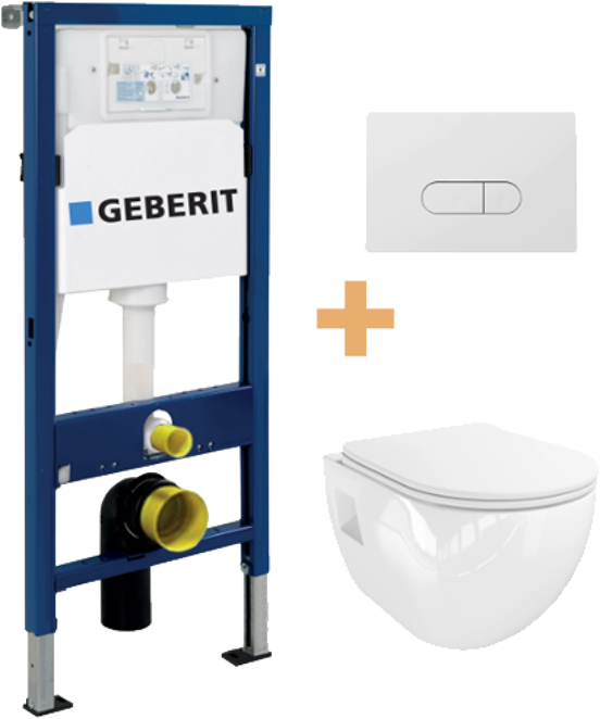 Linie Waldo hangtoilet hoogglans wit randloos met Geberit Duofix UP100 Delta inbouwreservoir en bedieningspaneel