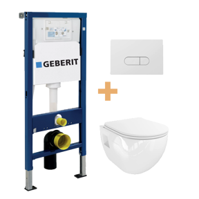 Linie Waldo hangtoilet hoogglans wit randloos met Geberit Duofix UP100 Delta inbouwreservoir en bedieningspaneel