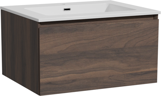 Storke Edge meuble salle de bains suspendu 65 x 52 cm noyer avec Diva plan simple en marbre composite blanc brillant