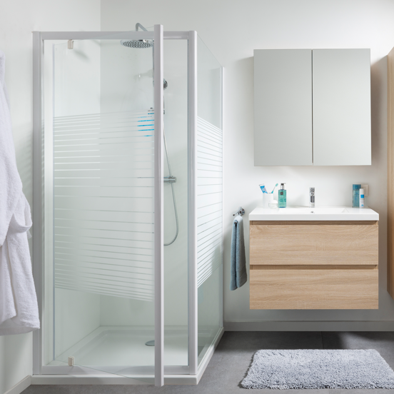 Linie Tarifa douchecabine met draaideur en vaste zijwand 80 x 80 cm gestreept glas glans wit profiel
