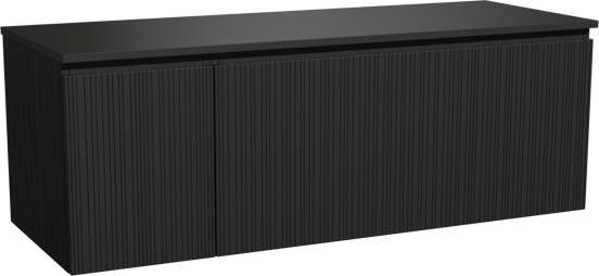Storke Ribs meuble salle de bains suspendu 140 x 52 cm chêne noir avec Panton tablette simple ou double en mdf enduit de poudre noir mat, Nervure droite asymétrique verticale