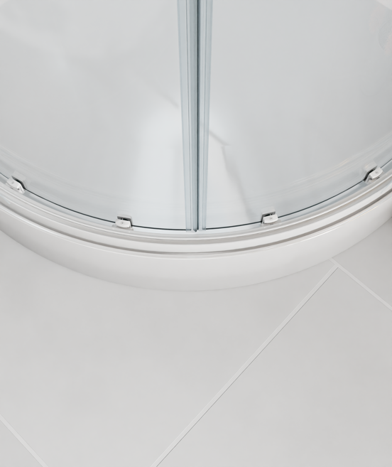Luca Varess Talan kwartronde douchecabine met schuifdeuren 90 x 90 cm helder glas met mat gestreepte strook glanzend wit profiel