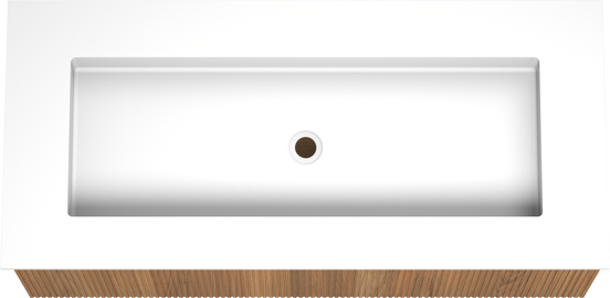 Balmani Forma hängendes Möbelstück Set: 120 x 55 cm, Teak, mit Tablo Stretto Einzelwaschtisch für 2 Armaturenlöcher, Solid Surface, Weiß matt, Vertikale symmetrische gerade Rippe