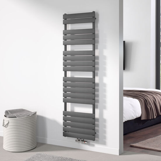 Vipera Vulcan enkele handdoekradiator 50 x 180 cm elektrische verwarming antraciet grijs zij- en middenaansluiting 1.049W, weerstand inbegrepen