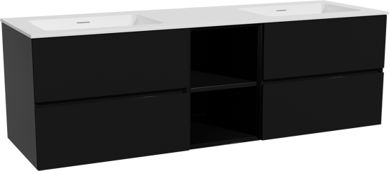 Storke Edge meuble salle de bains suspendu 165 x 52 cm noir mat avec Mata double vasque en solid surface blanc mat