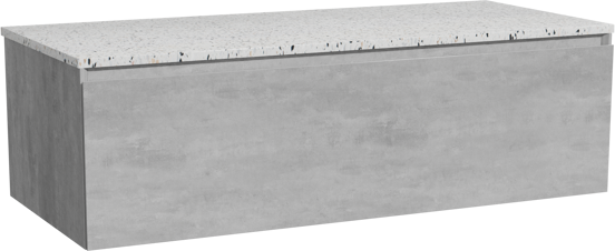 Storke Edge meuble salle de bains suspendu 120 x 52 cm béton gris foncé avec Tavola tablette simple ou double en blanc/noir mat terrazzo