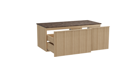 Balmani Forma zwevend badkamermeubel 120 x 55 cm natuur eik met Stretto enkel of dubbel tablet in marmer dark emperador, Verticale asymmetrische ronde ribbel