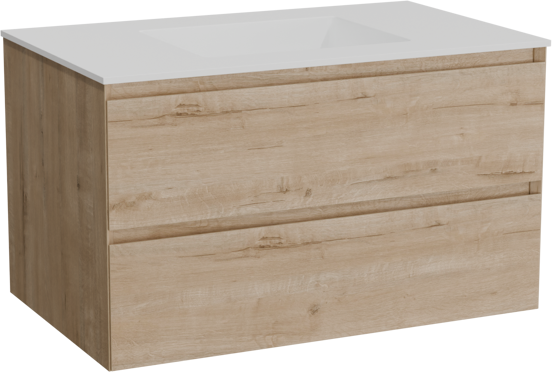 Balmani Mitra meuble salle de bains suspendu 90 x 55 cm chêne brut avec Tablo Stretto plan simple en solid surface blanc mat