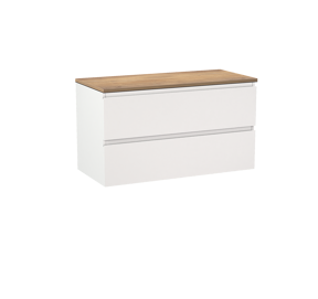 Linie Lado zwevend badkamermeubel 100 x 46 cm mat wit met Lado enkel of dubbel tablet in melamine natuur eik