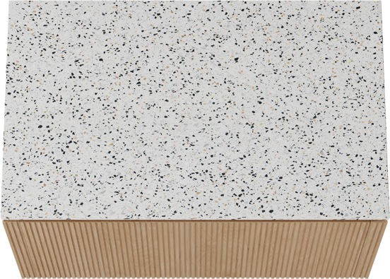 Balmani Eclips meuble salle de bains suspendu 90 x 55 cm Chêne naturelle avec Stretto tablette simple en Bianco Nero Terrazzo, Nervure droite symétrique verticale