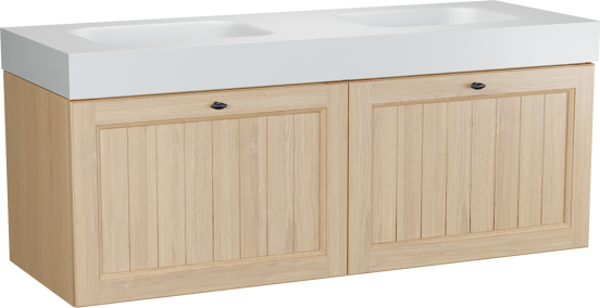 Balmani Lemon meuble salle de bains suspendu 150 x 55 cm, placage chêne naturel avec Arcato double vasque en blanc mat
