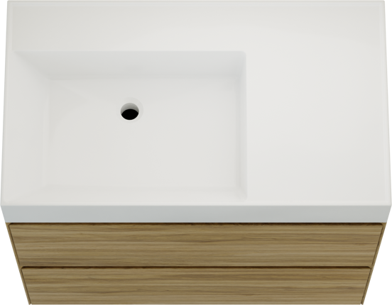 Balmani Mitra Compact meuble salle de bains suspendu 80 x 46 cm chêne brut avec Argila vasque asymétrique gauche en marbre composite blanc brillant