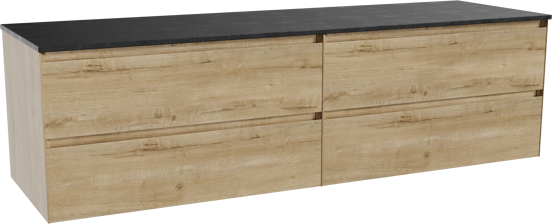 Balmani Mitra zwevend badkamermeubel 180 x 55 cm ruwe eik met Stretto enkel of dubbel tablet in graniet zwart