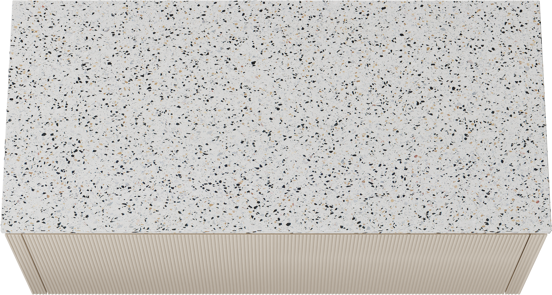 Balmani Eclips hängendes Möbelstück Set: 120 x 55 cm, Sandbeige, mit Stretto Einzel- oder Doppel Waschtischplatte Bianco Nero Terrazzo, Vertikale symmetrische gerade Rippe