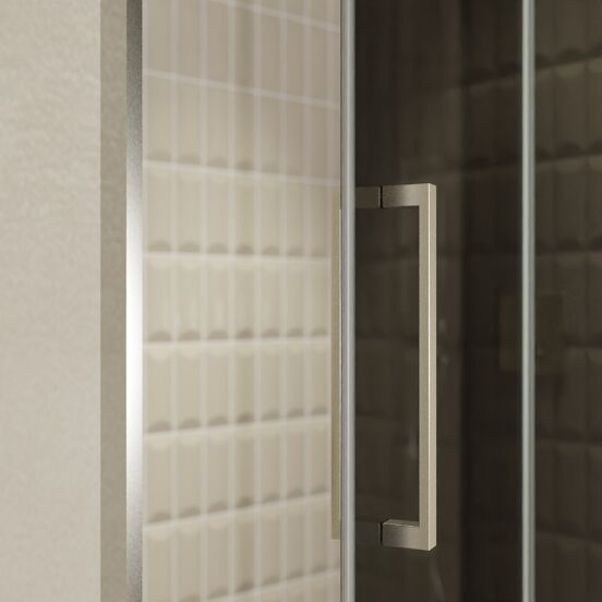 Balmani Senses Design Dusche Drehtür, Rechts, 140 cm x 210 cm, Rauchglas, Profil Brushed CoolMetal, inklusive Coating