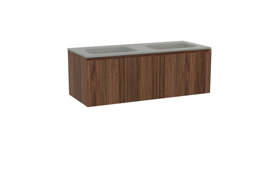 Balmani Idra zwevend badkamermeubel 135 x 55 cm notelaar met Tablo Strada dubbele wastafel in composietmarmer zijdegrijs