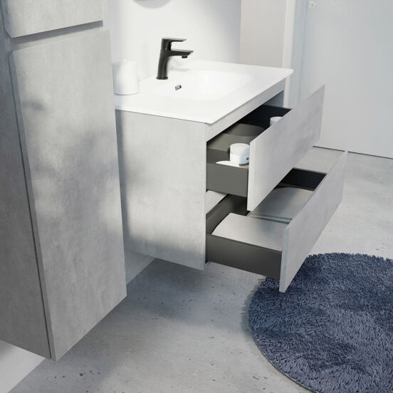 Linie Lado meuble salle de bains suspendu 80 x 46 cm béton gris foncé avec Baro plan simple en porcelaine blanc mat