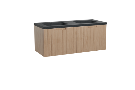 Balmani Adagio meuble salle de bains suspendu 135 x 55 cm chêne vieilli avec Napoli double vasque en granit noir