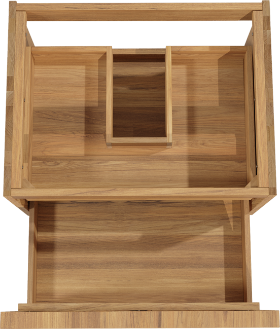 Balmani Forma hängender Waschbeckenunterschrank: 67,5 x 55 cm, Teak, 2 Schubladen