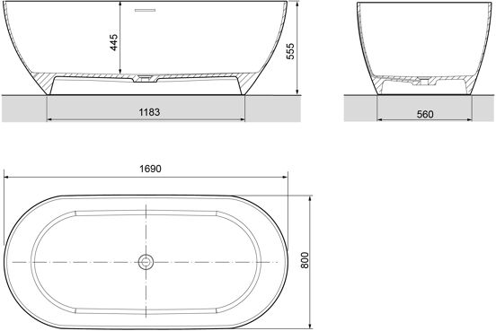 Luca Varess Monterosi oval freistehende Badewanne, 169 x 80 cm, Solid Surface, weiß matt